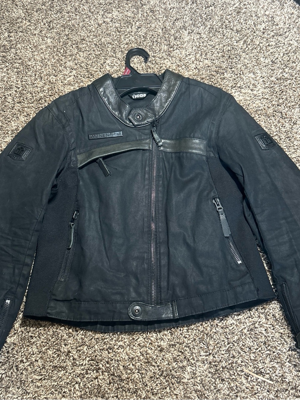 ICON Black Women's Leather Moto Jacket with Zip Pockets